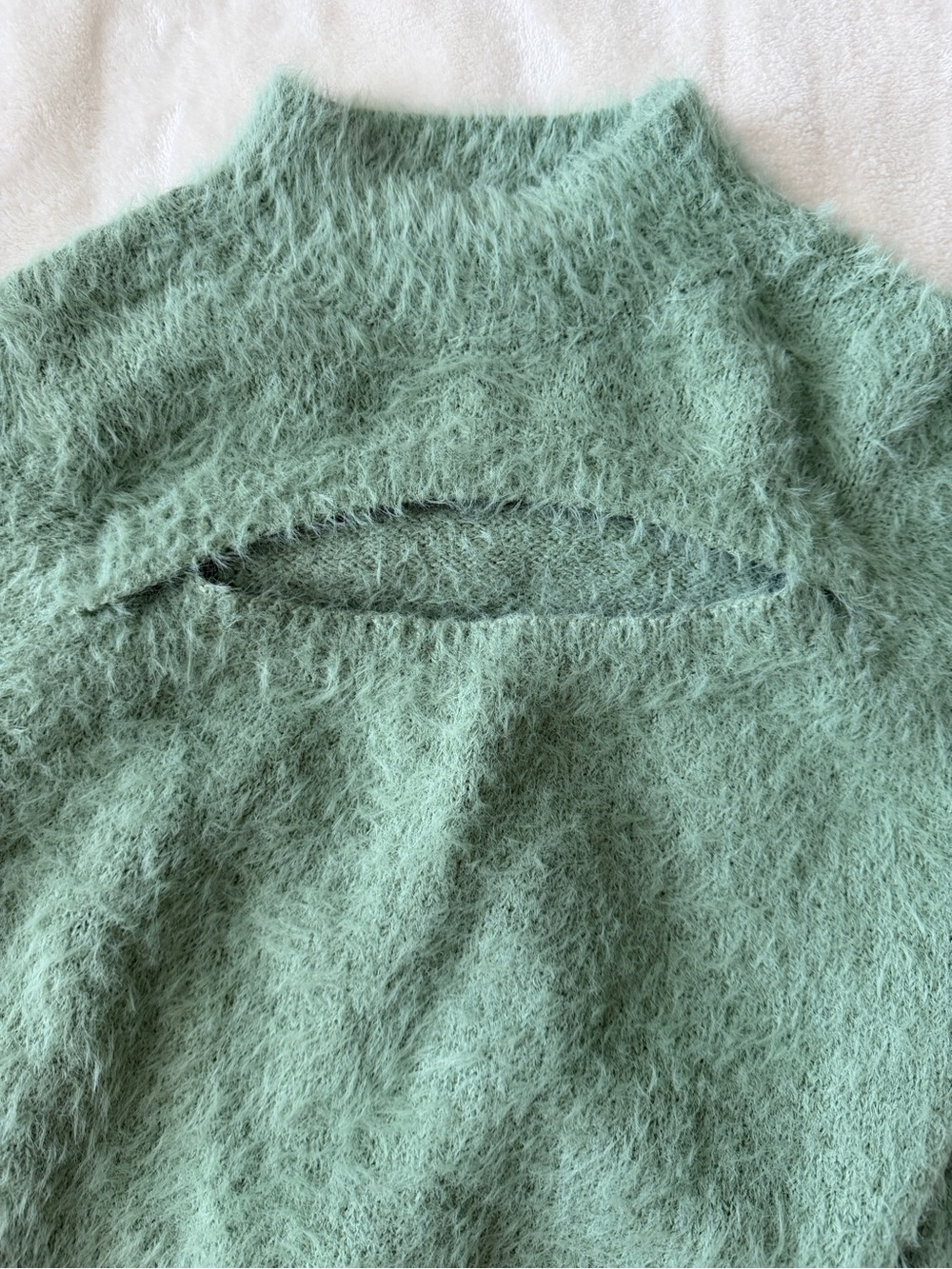 Fuzzy Open-Back Cowl Sweater - Sage Green